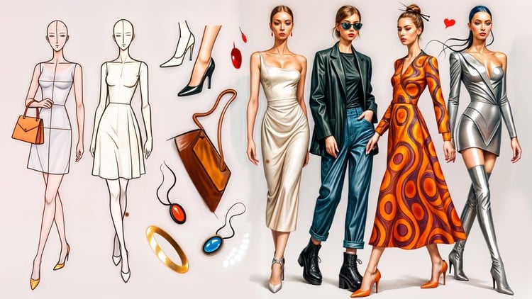 Learn to create professional digital fashion sketches using Procreate & Photoshop – from basics to runway-ready designs.